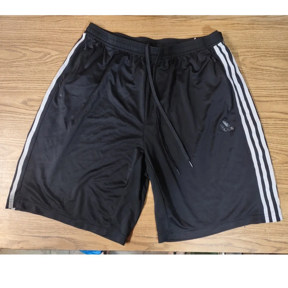 Adidas Mens Primeblue Aeroready 3-Stripe Athletic Shorts Black 2XLT Zip Pockets